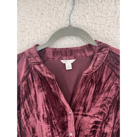 Cato Women's Size Large Button Down Velvet Shirt Long Sleeve Crushed Pocket - Picture 2 of 8